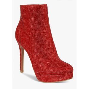 Thalia Sodi Chiara Platform Ankle Booties Red Rhinestone 7.5 NEW